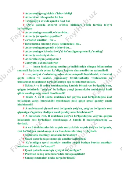 axborotning o'lchov tizimi — DOC