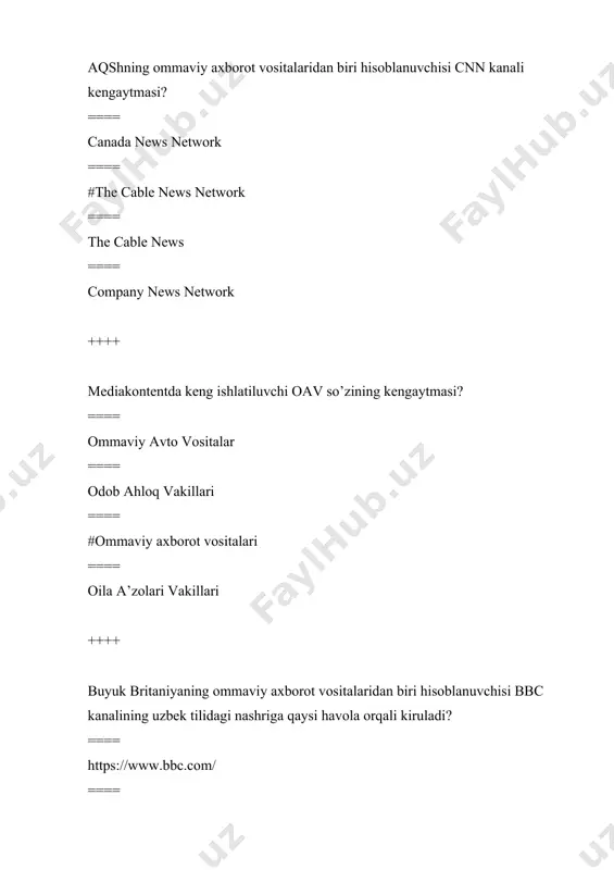 irqib olingan ob’ektni qo’yish ++++ windowsda “vstavit” buyrug’i vazifasi? ==== belgilab olingan ob’ektni qirqib olish ==== belgilab olingan ob’ektdan no’sha olish ==== belgilab olingan ob’ektni o’chirib tashlash ==== #belgilab, no’shasi olingan yoki qirqib olingan ob’ektni qo’yish ++++ windowsda “kopirovat” buyrug’i vazifasi? ==== belgilab olingan ob’ektni qirqib olish ==== #belgilab olingan ob’ektdan no’sha olish ==== belgilab olingan ob’ektni o’chirib tashlash ==== belgilab, no’shasi olingan yoki qirqib olingan ob’ektni qo’yish ++++ windowsda “vstavit” buyrug’i vazifasi? ==== belgilab olingan ob’ektni qirqib olish ==== belgilab olingan ob’ektdan no’sha olish ==== #belgilab olingan ob’ektni o’chirib tashlash ==== belgilab, no’shasi olingan yoki qirqib olingan ob’ektni qo’yish ++++ grafik muharrirlar qanday dastur? ==== bu matnlar bilan ishlash dasturidir ==== shriftning ko`rinishi va shaklini tahrir qiluvchi dastur ==== #grafik tasvirlar bilan ishlash dasturi ==== diagramma tuzuvchi dastur ++++ paint grafik muharriri yordamida … mumkin. ==== #grafik tasvir yasash va tahrir qilish ==== shriftning ko`rinishi va hsaklini tahrir qilish …