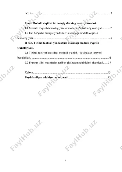 modul tiziminig ta'lim jarayonida qo`llashni o'rganish — DOC