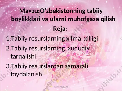 o’zbekistonning tabiiy boylikklari va ularni muhofaza qilish — PPT