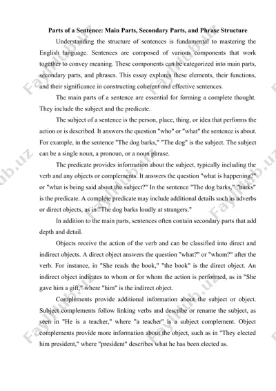 parts of a sentence main parts, secondary parts, and phrase structure — DOCX