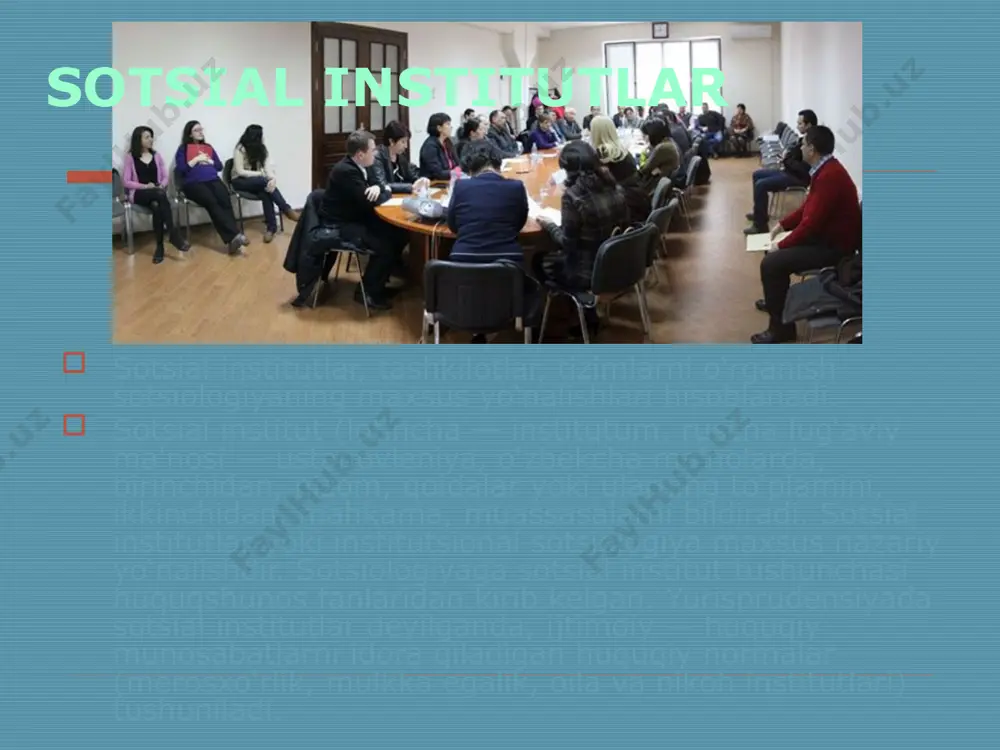 lardir.. sotsial institutlardan farqli ravishda, sotsial tashkilotlar odamlarning ish jarayonida muayyan vazifalarni bajarishdagi ixtiyoriy yoki majburiy uyushmasi tushuniladi. image2.jpeg image3.jpeg image4.jpeg image5.jpeg image6.jpeg image7.jpeg image8.jpeg image9.jpeg image10.jpeg image11.jpeg image12.jpeg image13.jpeg image14.jpeg image15.jpeg image16.jpeg image1.jpeg