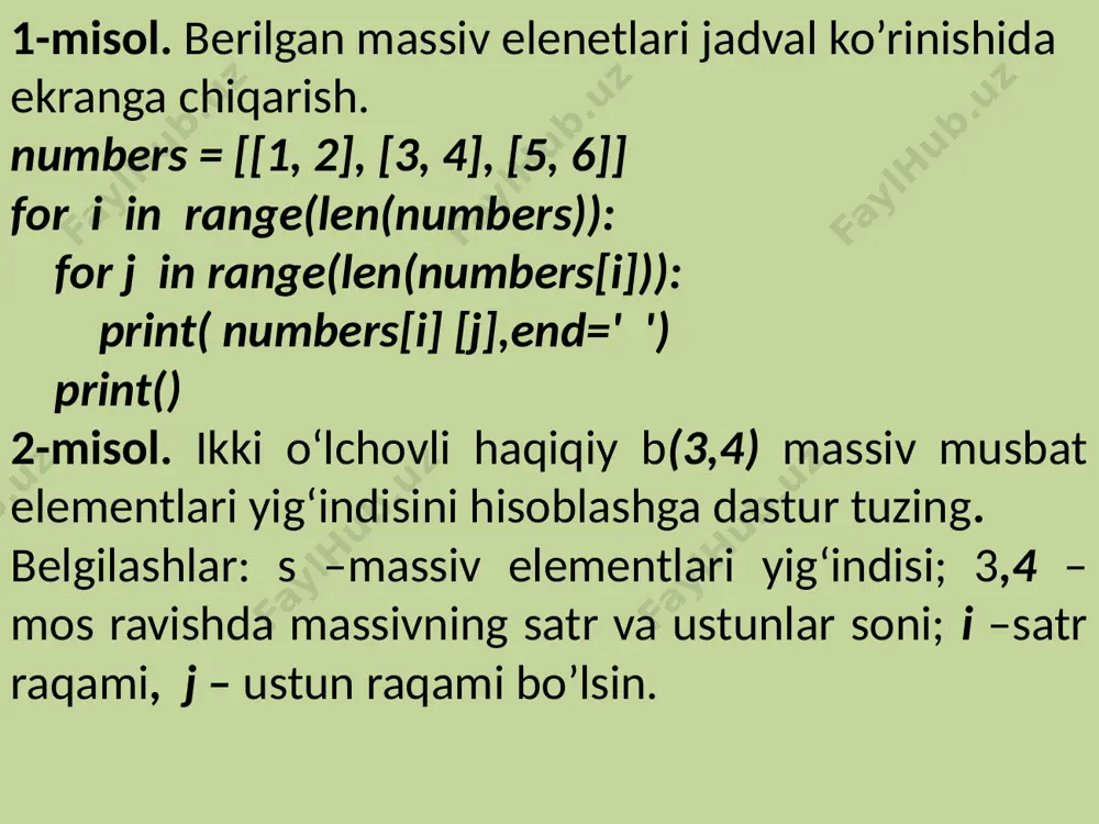 masalalarini dasturlashda ikki o`lchovli massivlardan foydalanish - Page 5