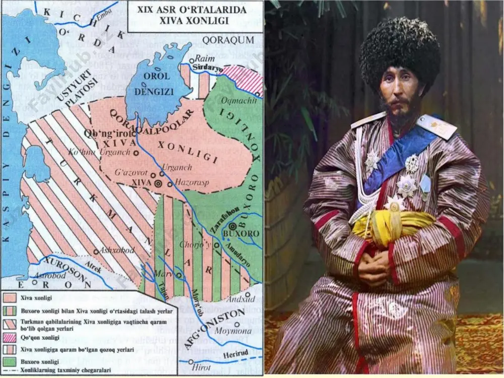 nda qilib, shaharlarni bosib olishga muvaffaq bo`lardi. 6 gandimiyon shartnomasi va uning oqibatlari xiva xoni muhammad rahimxon ii kaufmai) tomonidan taklif etilgan sulh shartnomasini imzolashga majbur bo`ldi. 1873-yil 12-avgustda imzolangan, diplomatiya tarixiga gandimiyon shartnomasi nomi bilan kirgan shartnomasida: "xiva xoni hazratlari rossiya bilan sulh va do`stlik shartnomasini tuzadi va imperator hazrati oliylarining yuksak himoyatidan foydalanadi", — deb ta’kidlangan. 7 diplomatiya tilida bu xiva xoni rossiya imperatori tobeligiga o`tganini bildiradi. i moddada: "sayid rahim bahodurxon o`zini butun rossiya imperatorining sodiq xodimi deb tan oladi. u qo`shni hukmdorlar va xonlar bilan har qanaqa bevosita do`stona munosabatlardan va ular bilan biron-bir savdo yoki boshqa shartnomalar tuzishdan voz kechadi hamda rossiyaning o`rta osiyodagi oliy hokimiyati ruxsatisiz ularga qarshi hech qanday jangovar harakatlarni amalga oshirmaydi", — deb to`g`ridan-to`g`ri yozib qo`yilgan. xiva xoni tashqi olamdan, shu jumladan, eng yaqin qo`shnilardan ham to`liq ajralish, ular bilan amalga oshiradigan munosabatlarni rossiya imperiyasi hokimiyati ruxsati bilangina yuritish majburiyatini oldi. …