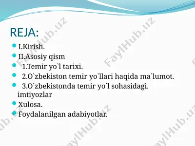 temiryo`l transporti haqida ma'lumotlar — PPTX