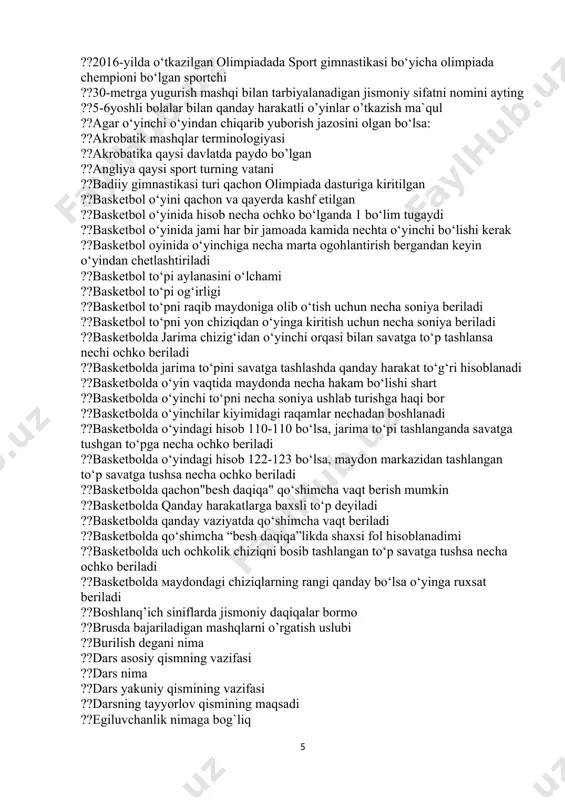 a 1947 yilda qanday o‘yin qoidalari o‘zgartirilgan ???voleybol o‘yinda qaysi o‘yinchiga to‘pni o‘yinga kiritishga ruxsat beriladi ???voleybol o‘yinda qaysi o‘yinchilar hakamning ruxsatisiz maydonga tushadi va chiqadi ???voleybol o‘yinda qaysi o‘yinchilarga to‘pni o‘yinga kiritish mumkin emas ???voleybol o‘yinda, 1970 yilda qanday o‘yin qoidalari o‘zgartirilgan ???voleybol o‘yini qachon tashkil topgan ???voleybol o’yinida nechna set o’ynaladi ???voleybol qachon«libero» o‘yinchisi joriy etildi ???voleybol to‘pining rangi qanday bo‘ladi ???voleybol to‘pining rangiga qachon o‘zgartirish kiritildi ???xalqaro havaskorlar yengil atletika federatsiyasi (iaaf) qachon tashkil qilindi ???xalqaro havaskorlar yengil atletika federatsiyasi qanday nomlanadi ???yengil atletika o’z tarkibiga nechta mashq turini oladi ???yengil atletika qanday bo‘limlarni o‘z ichiga oladi ???yengil atletika sport turi nechi bo‘limdan iborat ???yengil atletika sport turiga nimalar kirmaydi ???yengil atletika sport turining asosini nima tashkil qiladi ???yengil atletika sport turining vatani qayer ???yengil atletika turlariga nimalar kiradi ???yoshlar o‘rtasida jahon chempioni bo‘lgan o‘zbek futbolchisi ???yugurishga qo’llar harakatining ta'siri bo’ladimi ???yugurishning nechta turi bor ???ta’lim muassasalarida …