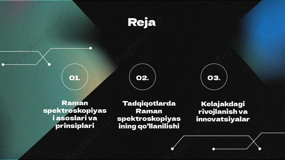 asalan, dori vositalarini aniqlash, muhrlangan mahsulotlarni tekshirish va hayvonlar biologiyasini o'rganishda ishlatiladi. zaruriyat va arzonligi raman spektroskopiyasi boshqa spektroskopik usullarga nisbatan arzonroq va ko'proq mavjud. bu, tadqiqot va sanoat muhitlarida keng foydalanishni ta'minlaydi. tadqiqotlarda raman spektroskopiyasining ahamiyati raman spektroskopiyasi tadqiqotlarda muhim rol o'ynaydi. foydalanish sohalari: - kimyo: moddalar tarkibini aniqlash va kimyoviy reaksiyalarni kuzatish. - biologiya: hujayra va biomolekulalarning tuzilishini o'rganish. - materialshunoslik: materiallarning fizikaviy va kimyoviy xususiyatlarini tahlil qilish. ushbu metod tadqiqot jarayonida aniqlik va chuqur tahlil imkonini berishi bilan ajralib turadi, bu esa olimlarga yangi kashfiyotlar qilishda yordam beradi. raman spektroskopiyasining amaliy tadqiqotlardagi qo'llanilishi raman spektroskopiyasi tadqiqotlarda turli usullar bilan qo'llaniladi. • moddalar tahlili: bu usul yordamida molekulyar tuzilmani aniqlash va kimyoviy tarkibni o'rganish mumkin. masalan, kimyoviy moddalarni aniqlash uchun raman spektroskopiyasi asosida olingan spektrlar tahlil qilinadi. • biologik namunalar: raman spektroskopiyasi biologik namunalar, masalan, hujayralar va ularning tarkibiy qismlarini o'rganishda muhimdir. bu usul yordamida kasalliklar va biologik …