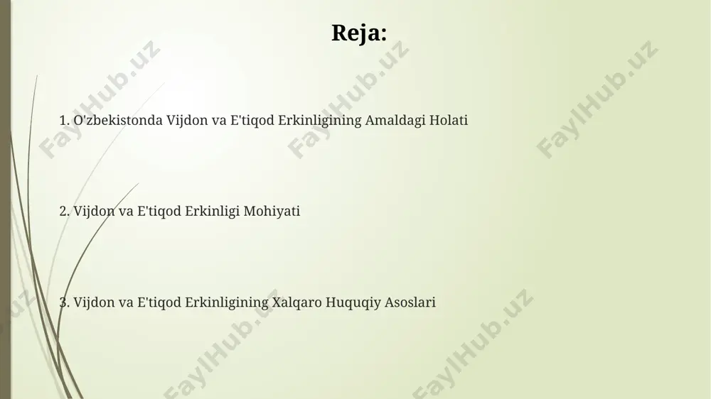 bildirish imkoniyatlari 5 baravar oshishi, natijada vijdon erkinligiga bo'lgan talabni kuchaytirishi kutilmoqda. zamonaviy dunyoda tahdidlar va muammolar siyosiy ta'qiblar va repressiyalar natijasida 10 dan ortiq mamlakatda vijdon va e'tiqod erkinligi cheklangan bo'lib, inson huquqlari buzilmoqda. zamonaviy dunyoda, diniy ekstremistik guruh va tashkilotlarning faoliyati 30% ga oshganligi, bu esa vijdon va e'tiqod erkinligiga jiddiy tahdid soladi. internet va ijtimoiy tarmoqlar orqali tarqatilayotgan yolg'on axborot va dezinformatsiyalar soni 2022 yilda 50% ga ko'paygan, bu esa jamiyatda qarama-qarshiliklarni kuchaytiradi va vijdon erkinligiga putur yetkazadi. vijdon va e'tiqod erkinligining amaliy jihatlari vijdon erkinligining amaliy jihatlarini ta'minlashda nodavlat notijorat tashkilotlari muhim rol o'ynaydi, ularning 20% dan ortig'i diniy bag'rikenglikni targ'ib qilishga qaratilgan dasturlarni amalga oshiradi. mamlakatimizda vijdon erkinligi sohasidagi qonunchilik huquqiy me'yorlar va xalqaro shartnomalar asosida, shu jumladan, 5 dan ortiq diniy konfessiyalar vakillarini himoya qiluvchi maxsus davlat organlari faoliyati bilan qo'llab-quvvatlanadi. vijdon va e'tiqod erkinligining amaliy jihatlari, 1992-yilgi konstitutsiyaning 18-moddasida kafolatlangan bo'lib, fuqarolarga 30 …