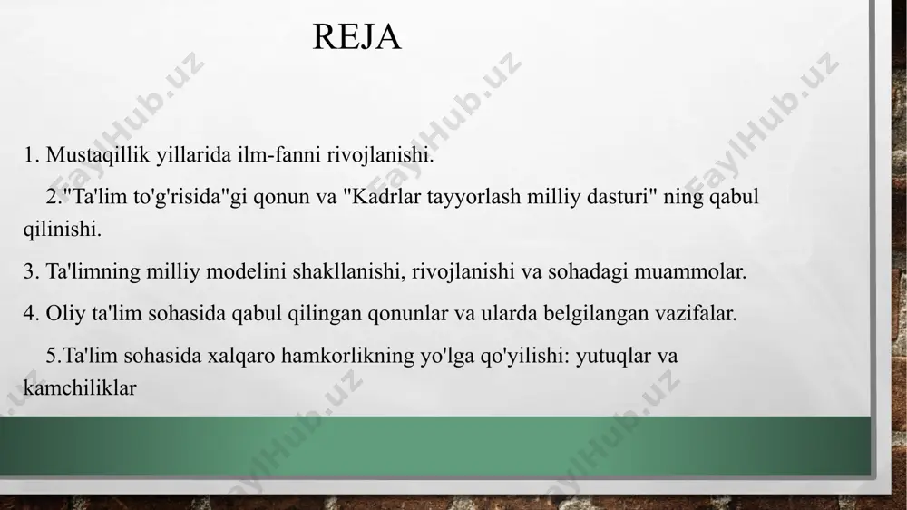 killari – huquqlar, majburiyatlar va kafolatlar bo'yicha. ta'lim-tarbiya jarayoni ishtirokchilarini ijtimoiy himoya qilish chora-tadbirlari belgilangan to'rtinchidan, davlat ta'lim standartlari va talablari, o'quv jarayoniga o'quv rejalari va dasturlarini, ta'lim sohasiga eksperimental va innovasion faoliyat ta'limni joriy etish bilan bog'liq masalalar tartibga solingan. o'qishga qabul qilish, jumladan maqsadli qabul qilish mexanizmi bayon etilgan beshinchidan, davlat tomonidan tartibga solish va nazorat qilish dastaklari reglamentlangan: a) birinchilarga quyidagilar kiradi: nodavlat ta'lim tashkilotlarining faoliyatini lisenziyalash – lisenziyalar ta'lim inspektsiyasi tomonidan cheklanmagan muddatga, har bir ta'lim turi uchun alohida beriladi; ta'lim tashkilotlarini attestasiyadan va davlat akkreditasiyasidan o'tkazish – ta'lim inspektsiyasi tomonidan 5 yil muddatga amalga oshiriladi. bunda nodavlat ta'lim tashkilotlari lisenziya olingan kundan e'tiboran 5 yil davomida akkreditasiyadan o'tgan deb hisoblanadi, bu muddat tugagach, ushbu attestasiya va akkreditasiyadan o'tkaziladi. davlat akkreditasiyasidan o'tgan tashkilotlar maxsus reestrga kiritiladi, bu haqdagi ma'lumotlar ta'lim inspektsiyasining saytiga joylashtiriladi; xorijiy davlatda 1992 yil 1 yanvardan keyin olingan ta'lim to'g'risidagi hujjat tan olish, …