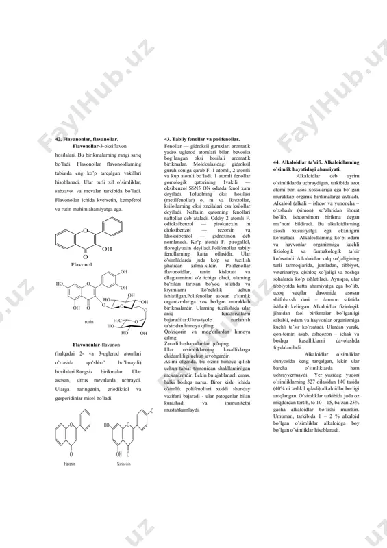 ar organizmda yetishmasa ikki komponentli fermentlar aktivligi tamoman susayib, ayrimlari mutlaqo sezilmasligi mumkin. shuning uchun ham bu vitaminlarga xos avitaminozlar moddalar almashinuvida chuqur o’zgarishlar keltirib chiqaradi. agar ular o’z vaqtida davolanmasa, yomon oqibatlarga olibkeladi. meva-sabzavotlar va boshqa o’simliklar vitaminlarning asosiy manbai hisoblanadi. b1 vitamini – tiamin (anevrin, aneyrin) oq kristall modda, kimyoviy tabiatiga ko’ra pirimidinning tiazolli hosilasidir: r= h, b1 tiaminmonofosfat kokarboksilaza 1906 yil eykman 1 marta aniqlagan. kimyoviy tuzilishini 1936 yili uilyams va greve aniqlaganlar. o’sha yili uilyams sintezini amalga oshirgan. b1 piruvatdekarboksilaza tarkibiga tiaminpirofosfat shaklida kiradi. b1 ning fosfat efiri maxsus oqsil bilan birikkan holda piruvatdekarboksilazani hosil qiladi, u esa pirouzum kislotani ( ся3с о с о о я) sirka aldegidi va karbonat angidridigacha parchalaydi. 36. b-vitaminlar.(tiamin, riboflavin….) b1 vitamini – tiamin (anevrin, aneyrin) oq kristall modda, kimyoviy tabiatiga ko’ra pirimidinning tiazolli hosilasidir: r= h, b1 tiaminmonofosfat kokarboksilaza b2 vitamini –riboflavin to’q –sariq rangli kristall modda. u 1879 …