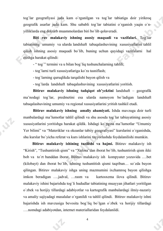 ri sifatida ta’riflanadi. ammo “tog`” tushunchasi tog`ning geografik jihatdan qayerda joylashganligi va mahalliy aholi tomonidan qanday talqin qilinishiga bog`liq. masalan, deyarli past tekislik relyefiga ega bo`lgan daniyada 240 m balandlikdagi tepalikni “yutlandiya olimpi” deb atashadi. o`rta yevropada 240 m balandlikka “duzax tog`i” deb nom berishgan. o`zimizda ham hisor va zarafsonni ham, kosontov, maymanoqtovni ham tog`lar deyishadi. tog`li hududlarning daryo vodiylaridagi kishilarimiz esa “toqqa chiqish” yoki “ tog`dan qaytish” jumlalarini qo`llashganda tog`larning yuqori qismini nazarda tutadilar. har bir materik va okean lojasi ikkinchi darajali sathlarga (yuzalarga) bo`linadi. bu sathlarning shakllanishiyer po`stining rivojlanish jarayonida sodir bo`lgan. o`rtacha balandlogi 970 m bo`lgan quruqlikda balandligi 1000 m gacha bo`lgan tekisliklar va past tog`lar ustuvorlik qiladi; balanligi 4000 m dan yuqori bo`lgan toglar esa ancha kichi maydonni ishg`ol etadi. (1-jadval). materiklarda okeanlardan biroz uzoqroqda quruqlikning dengiz sathidan pastda joylashgan uncha katta bo`lmagan joylar bo`lib, ular depressiyalar deyiladi. ulardan maydoniga ko`ra eng kattasi kaspiybo`yi past tekisligining …
