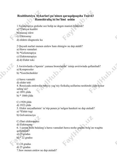 tiykarlar reabilitatsiyasi test-63 — DOCX