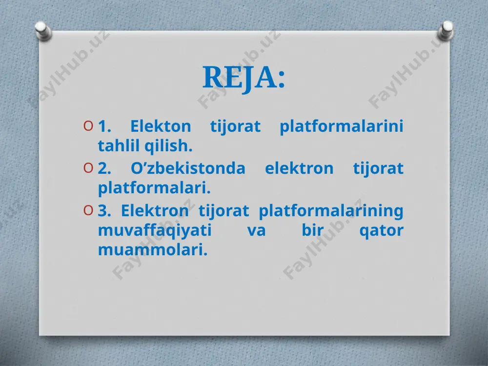 sda kengaytirishga katta hissa qo'shadi. shopify – bu kichik biznesga o'zlarining onlayn-do'konlarini ochish va boshqarish imkoniyatini beradigan platforma. 2006-yilda tashkil etilgan shopify bugungi kunda millionlab kichik korxonalarni qo'llab-quvvatlaydi va ularni global bozorga olib chiqadi. shopify-ning sodda va qulay interfeysi bilan kichik biznes egalari o'z mahsulotlarini onlayn sotish imkoniyatiga ega bo'ladilar. 2022-yilda shopify orqali sotuvlar 175 milliard dollarga yetdi, bu kichik va o'rta biznesning elektron tijoratdagi muvaffaqiyatini ko'rsatadi. o'zbekiston bozorida elektron tijorat platformalari ham rivojlanmoqda. so'nggi yillarda mahalliy elektron tijorat platformalari, masalan wildberries.uz, olx.uz, zoodmall, uzum market, asaxiy, chakana.uz va xazna bozori, aholiga keng ko'lamli onlayn savdo imkoniyatlarini taqdim etadi. 2021-yilda wildberries.uz o'zbekiston bozoriga chiqdi va tez orada mahalliy mijozlar orasida mashhur bo'ldi. ushbu platforma keng turdagi mahsulotlarni yetkazib berishni ta'minlaydi va o'zbekistonning turli mintaqalariga tezkor yetkazib berish bilan ajralib turadi. zoodmall arzon narxlari va aktsiyalari bilan iste'molchilar e'tiborini tortadi. mahalliy tadbirkorlar uchun platforma olx.uz bu sizning mahsulotingizni sotish va mijozlar …