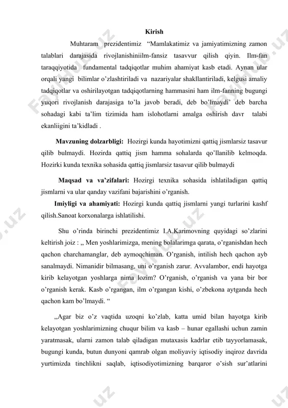 saygan sari kristallanish issiqlik sig‘imi kamayib borishi kuzatiladi. masalan: cu ning-ni tajribadan olingan qiymatlari =0.04 =5.59 =5.90 bunday qonuniyatlar barcha boshqa qattiq jismlarda ham kuzatilgan. demak kristal panjaradagi atom yoki molekula tebranishi qanchalik pasaytirilsa issiqlik sig‘imi shuncha pasayishi kuzatilar ekan. past temperaturada dyulang-pte qonuni bajarilmasligi issiqlik sig‘imi temperaturaga bog‘liq bo‘lib qolganligini tushuntirish uchun issiqlik sig‘imining kvant nazariyasini yaratish zarurligi ayon bo‘lib qoldi. 1907-yil a.eynshteyn o‘zining issiqlik sig‘imi nazariyasini taklif etdi. uning fikricha kristallning n-atomi bir xil ω tebranishga ega bo‘ladi. f(ћω)= (2) har bir tebranish energiyasi kvant ћω ga teng f(ћω) ћω= (3) butun kristallarda tebranish energiyasi e= f(ћω)= (4) yuqori temperaturalarda ћω >kt bo‘lganda) f()= (5) = eynshteyn tavsifiy temperatura ni temperatura pasayishi bilan камайиб borishini ko‘rsatdi. (5) formuladan temperatura pasaygan sari juda tez pasayishi kuzatiladi. sekin ortadi. natijada bu holda tez kamayib borardi. 2.hajmiy kengayish koiffetsiyenti qattiq jismlarning issiqlikdan kengayishi va o‘zgarishini ko‘rib chiqamiz. qattiq jismlar issiqlikdan kengayishi …