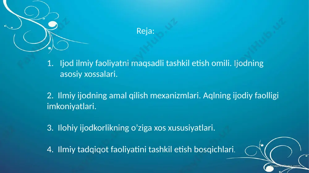 bundan ko'rinadiki, ijod qilayotgan har bir subyekt o‘zining ongi va jismida o‘z faoliyatiga oid har bir murakkab voqelikni seza oladi. biroq bu jarayon nafaqat ilmiy ish tarzida, balki hayotiy tajribasida ham sinab ko‘rilgan bo‘lishi kerak. binobarin, shaxsning tuzilishi kant aytganidek, uning estetik, nazariy va amaliy nuqtai nazaridan iborat. shaxsning dunyoqarashi uning qiymatiga munosabatini bildiradi. bu munosabatlarda hamma qarama-qarshiliklar mavjud bo'lib, inson mantiqiy fikrlashi bilan ularni echadi. ijodning muhim sharti — o’z-o’zini ijod qilishdir. zero, odam — har qanday ijodiy harakat manbai bo‘lib, u shunday ijodiy faoliyat orqaligina jamiyatning haqiqiy ma’naviy boyligini oshiradi. ijod insonni aqlliroq, mehribonroq, ruhini esa balandroq qiladi. ijodiy faoliyatdagi o‘z-o‘zini yaratish - insonning har bir intilishida har bir harakatida namoyon bo‘ladi. shuningdek, ezgulik bilan yo‘g‘rilgan ijod asosida inson o‘zining odamiyligini maksimum ifodalashga intiladi. doim atrofmuhitga nisbatan e’tiborli, ochiq chehrali, tetik, mehribon, sevuvchi va seviluvchi bo‘lishga intiladi. ijodning asosiy xossalari. ijodiy jarayon haqida fan o‘zining oxiri yo‘q cheksiz …