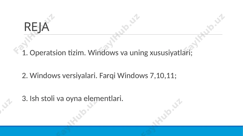 chun optimallashtirilgan. va boshlash tugmasidan xalos bo'ldi. shunday qilib, windows 10 windows 7 kabi qulay va ommabop bo'lmadi. windows 11 home edition qo'llab-quvvatlanadigan platformalar x;64, arm64 yadro turi ; gibrid yadro (windows nt) litsenziyalari; eula kengaytirilgan grafik kompozit, ba'zi sozlamalarda qayta tartibga solingan variantlari, vidjetlar boshlash menyusidan olib tashlangan va olib tashlangan alohida menyuda uzoq kutilgan narsa yo'q android ilovalarini qo'llab-quvvatlash (faqat kirish individual funktsiyalarga). windows 11 bosh sahifa nashr ish stoli windows-ning asosiy ish maydoni bo'lib, kompyuter yuklashni tugatgandan so'ng darhol ekranda ko'rsatiladi. https://www.youtube.com/watch?v=w1njyecl8se https://www.youtube.com/watch?v=wka5x4w8aba windows os yuklanmoqda. windows ish stoli boshlash menyusi windows 7 10 11 o'rtasidagi farq windows 7 windows 10 windows 11 qulay interfeys. yuqori ishlab chiqarish. yuqoridagi barcha xususiyatlar xulosa kompyuterning ishlashi uchun windows operatsion tizimi talab qilinadi. kompyuterlar boshqa operatsion tizimlarda ham ishlashi mumkin. masalan, linux, macos va boshqalar. operatsion tizim ma'lumotlarni qurilmada saqlash uchun universal mexanizmdir. bundan tashqari, windows operatsion tizimi turli maqsadlar …