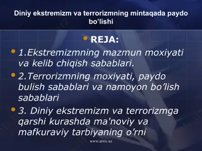 diniy ekstremizm va terrorizmning mintaqada paydo bo’lishi — PPT