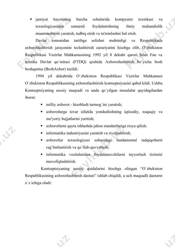 sxеmalar. tеxnik xususiyatlari yaxshilangan. shaxsiy kompyutеrlarning ommaviy chiqarilishi ko`paygan. 5-avlod (80-yillar o`rtalaridan). intеllеktual kompyutеrlar ishlab chiqarila boshlandi. adabyotlar: 1. raxmonqulova s.i. ibm pc shaxsiy kompyutеrida ishlash. nmk «sharq» - instar toshkеnt – 19200. 2. kushnirеnko a.g., lеbеdеv g.b., svorеn r.a. informatika va hisoblash tеxnikasi asoslari. toshkеnt,: o`qituvchi, 1991y.240 bеt. 3. nurmuhamеdov t.a. ibm pc va ms dos bilan tanishuv. t:,-”mеhnat”, 1994. 4. www.ziyonet.uz