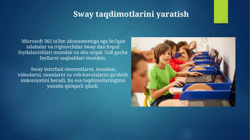 al formatting" funksiyasi yordamida 3 dan ortiq shartlarni qo'llab, hujayralarni ranglash va formatlash orqali ma'lumotlarni vizual ravishda taqdim etish mumkin. minecraft: education edition minecraft: education edition o'yinida 100 dan ortiq ko'p foydali xususiyatlar mavjud bo'lib, ular o'qituvchilarga interfaol darslarni yaratish imkoniyatini beradi, shu jumladan, 3d modellashtirish va dasturlash vositalari ham kiradi. o'quvchilar minecraft: education edition yordamida matematika, fan va tarix kabi turli fanlar bo'yicha amaliy va qiziqarli loyihalarni bajarish imkoniga ega bo'lib, shu orqali o'rganish jarayonini yanada samaraliroq qiladilar. microsoft education center microsoft education center, o'qituvchilar va talabalar uchun qo'llab-quvvatlash xizmatlari bilan birga, eng kamida 10 ta turli tilni qo'llab-quvvatlaydigan ko'p tilli platforma hisoblanadi. maktab va universitetlar uchun microsoft education center orqali 500 dan ziyod turli dasturiy ta'minotlar va texnologiyalar yordamida ta'limni yaxshilashga qaratilgan 20 dan ortiq loyiha taqdim etiladi. microsoft imagine academy dasturga kiritilgan 1500 dan ortiq kurslar, microsoft office suite, azure va power platform kabi mahsulotlarni o'z ichiga …