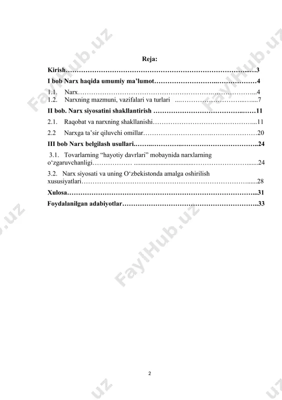 tlarini qo`shib chakana sotish narxini chiqaradi. xarajatlariga mahsulotni olib kelish xarajati, soliqlarga ketadigan xarajatlari va shunga o`xshash boshqa xarajatlarini qo`shib hisoblaydi. bunda, raqobatchilardagi narxlardan xabardor bo`lish va optimal narx belgilash asosiy masalalardan biri hisoblanadi. ulgurji savdo bilan shug`illanuvchi savdogar ham mahsulot narxini belgilashda huddi shunday hisob-kitob qiladi, lekin uni aynan “ulgurji” savdo bilan shug`illanishi undagi narxni ancha arzon bo`lishi kerakligini bildirib turadi va bunday savdogar mahsulotiga minimal darajada foyda qo`yib sotishi lozim bo`ladi. buning sababini esa, bunday savdogarlar mahsulotlarni chakana savdogarlardan farqli o`laroq bir necha barobar ko`proq miqdorda sotishligi bilan bog`lasak to`g`rib bo`ladi. ishlab chiqarish sohasida ham huddi savdodagi(olib-sotish)dek narx belgilanadi ishlab chiqarishda faqat birinchi navbatda ishlab chiqarilayotgan mahsulotning tan narxini hisoblash asosiy o`rinda bo`ladi. mahsulotning tan narxini hisoblash jarayonida mahsulotni ishlab chiqarish uchun ketgan hom-ashyo xarajatlari, ishlab chiqarishda ishtirok etadigan asbob-uskunalarning ish davomida eskirishi, xodimlarning ish haqlari, soliqlar, kommunal to`lovlar, reklama, mol yetkazib berishdagi va hom ashyolarni olib kelishdagi …