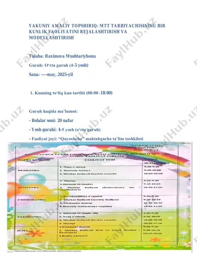 mtt tarbiyachisining bir kunlik faoliyatini rejalashtirish va modellashtirish — PDF