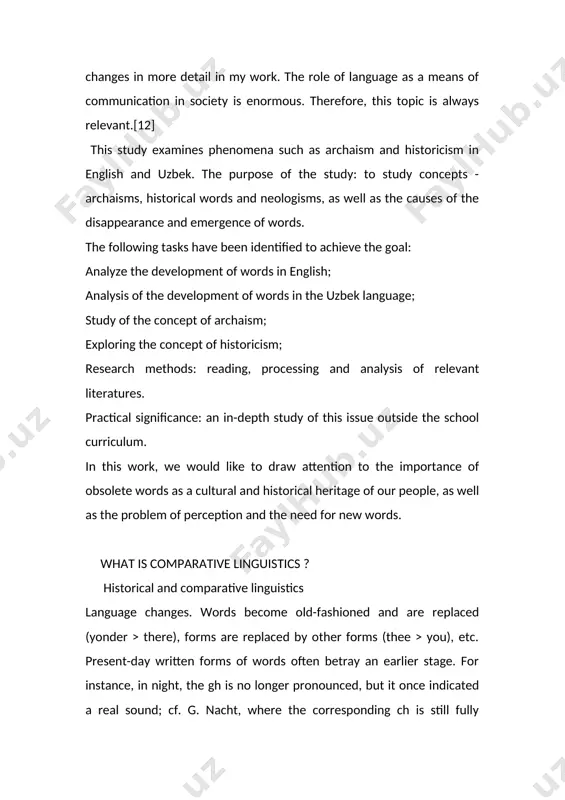 is earlier language has not come down to us, we can (partly) reconstruct it, and when we do so we speak of a proto-language; in this case, of proto-germanic. we say that languages are related to each other when they are all derived from one common ancestor. ‘comparative linguistics’ is the term we use to describe the study of the relationships which exist between such cognate languages. it is thus a form of historical linguistics, though historical linguistics is not always necessarily comparative in nature. [4] any attempt to exhaustively summarize the state of the art of modern macro-comparative lin guistic studies within the limits of a short paper would result in inevitable failure. not even the most informed linguist these days could lay claim to being fully aware of everything that is go ing on in this field. as a matter of fact, no responsible linguist would probably want …