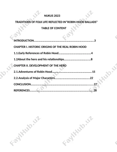 traditions of folk life reflected in"robin hood ballads" — DOCX