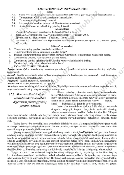 temperament va xarakter — DOCX