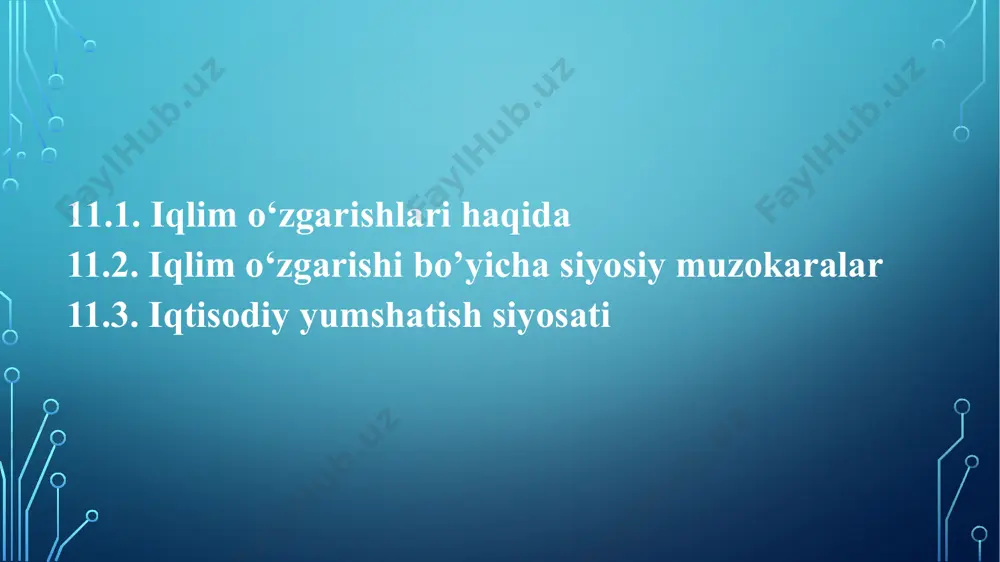 garishining dunyo bo’yicha quyidagi foydali imkoniyatlari ham mavjud: o’rta kengliklarning ayrim regionlarida haroratning bir necha darajaga ko’tarilishi tufayli qishloq xo’jaligi ekinlari hosildorligi ortadi; o’rmonchilik bo’yicha yaxshi tajribaga ega bo’lgan regionlarning jahon bozoriga taklif etadigan yog’och materiallari miqdori ortadi; ayrim regionlarda, masalan, janubiy - sharqiy osiyo mamlakatlarida suv ko’payadi; o’rta va yuqori kengliklardagi aholi orasida qishqi davrdagi o’lim kamayadi; qishki haroratning ko’tarilishi uy-joylarni isitishga sarflanadigan energiyani kamaytiradi. iqlimshunoslarning ma’lumotlariga kо‘ra, iqlim о‘zgarishining asosiy sababi yer yuzasidan chiqadigan uzun tо‘lqinli radiatsiyani yutib atmosferada issiqxona effekti hosil qilayotgan gazlardir. shu toifaga kiruvchi gazlar “issiqxona gazlari” deb ataladi. bu jarayonning mohiyati quyidagicha: quyoshdan keladigan radiatsiyaning bir qismi (30 foiz) atmosfera tufayli bulutlar orqali kosmosga qaytadi. 15 foiz atrofidagisi esa, atmosfera qatlamlarida yutiladi, qolgan energiya atmosferadan о‘tib yer yuzasiga yetib keladi va uni isitadi. bmt iqlim о‘zgarishi tо‘g‘risidagi doiraviy konvensiyasi uni hal etishning ikkita asosiy yо‘nalishi belgiladi: atmosferaga issiqxona gazlari chiqarilishini kamaytirish hamda kuzatilayotgan va …