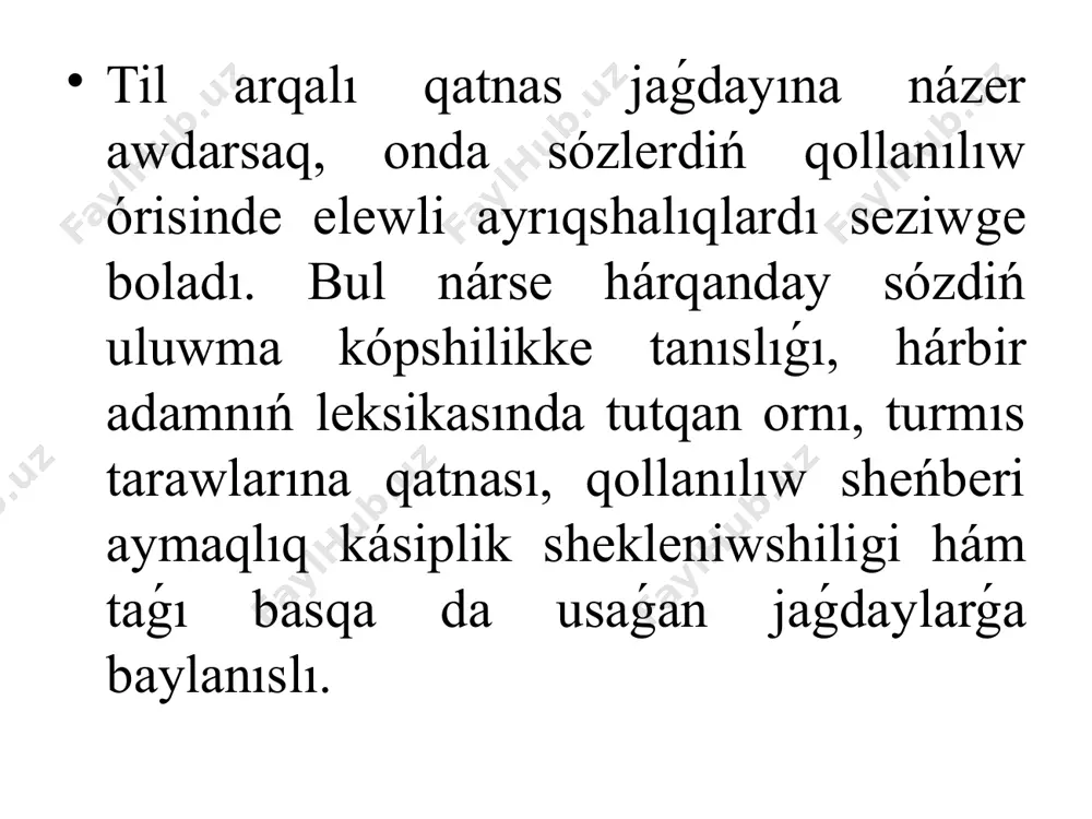terminler dep ataydı. terminlerdi qaraqalpaqsha atamalar dep alıwǵa boladı. atamalar - bular mánili sózler. sebebi olar ózleri bildiretuǵın túsiniklerdi jay sózlerge qaraǵanda dál ataydı. atamalar awıspalı mánilerde qollanılmaydı. olar ózleri tiyisli tarawlarda keń qollanılıp, mánileri sol tarawda islewshilerge túsinikli boladı, al basqa tarawda qollanılmaydı. sonlıqtan atamalar sheklengen sózler toparına kiredi. demek terminlerdi klassifikaciyalaw eń birinshi gezekte tematikalıq principke tiykarlanıwı maqsetke muwapıq keledi. usı kóz qarastan qaraqalpaq tilindegi terminler turmıs tarawlarınıń túrleri, aytayıq, ilim, texnika, jámiyetlik-siyasiy ómir, óndiris hám mádeniyat tarawlarına qatnasına qaray túrli tematikalıq toparlarǵa bólinedi. olar tómendegishe: 1. til bilimine baylanıslı terminler: atlıq, almasıq, anıqlawısh, baslawısh, bas aǵza, tolıqlawısh, pısıqlawısh, gáp, sóz dizbegi, kelbetlik, sanlıq, ráwish, tirkewish, dáneker, bas gáp, qospa gáp, keńeytirilgen gáp, keńeytilgen aǵza, ayqınlawısh, affiks, suffiks, prefiks, qosımta, jalǵaw, izafet, t.b. 2. ádebiyattanıw ilim terminleri: ideya, ishki uyqas, aytıs, akmeizm, allegoriya, altılıq, kompoziciya, ishki kompoziciya, ishki tákirárlaw, anafora, antologiya, antiteza, liro-epikalıq janr, lirikalıq sheginis, t.b. 3. …