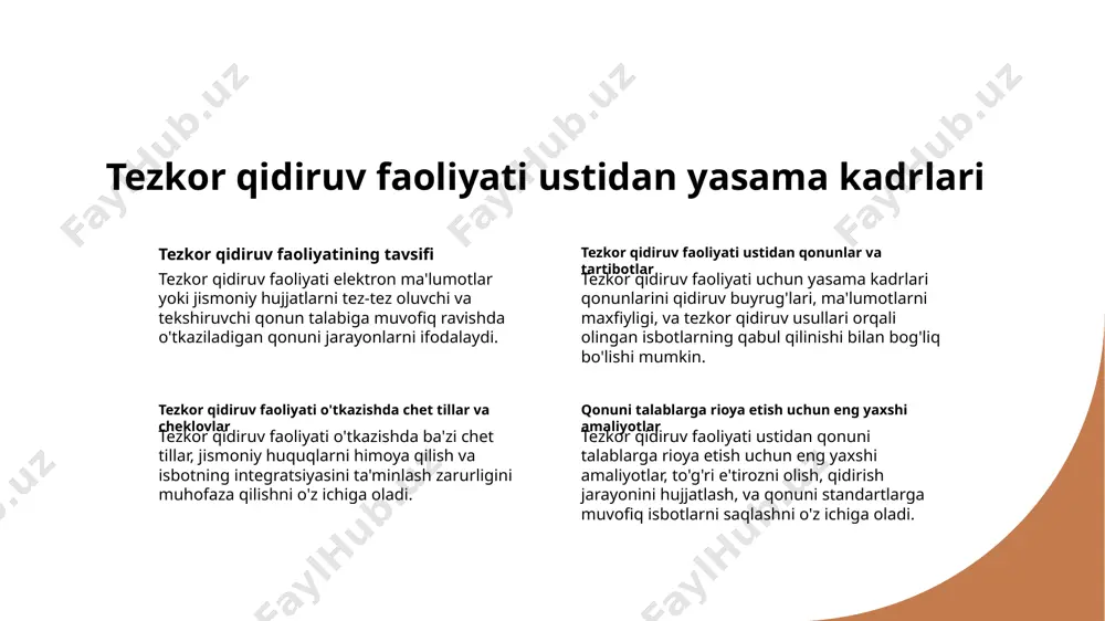 a ma'lumotlarga asoslangan qaror qabul qilishda vaqtli va ma'lumotlarga asoslangan qaror qabul qilishda imkoniyat beradi. prokurorlar uchun tezkor qidiruv faoliyati ustida o'quv va rivojlanish raqamli vositalardan samarali foydalanish prokurorlar, tez-tezlik bilan ishlaydigan chiqindilarga shahodat va ma'lumotlarni tezkor to'plash uchun yanada rivojlangan qidiruv dasturlari va ma'lumotlar bazalaridan foydalanishni o'rganishadi. vaqt boshqarish va prioritetlarni belgilash rivojlanish dasturlari, prokurorlarga tezkor qidiruv faoliyatlarida vaqtini samarali ajratish va vazifalarni prioritetlarni belgilashni o'rgatishga yo'naltiriladi. hodisaga maxsus qidiruv texnikalari o'quv, moliyaviy jinoyatlar yoki kiberjinoyatlar sohasiga moslashtirilgan xususiy qidiruvlar uchun tezkor va to'liq qidiruv texnikalari bilan tanishishni o'z ichiga oladi. tezkor qidiruv faoliyati ustidan prokuror nazorati bilan hamkorlik ovozli aloqa kanallarini tuzish birgalikda jamoatni tayyorlash va mashqlar ko'rish standartlashtirilgan protokollarni va tartibni ishlab chiqish qonun o'zaro hamkorlikda samarali aloqa, tezkor ma'lumot almashish va tezkor qidiruv faoliyatiga tez javob berishni ta'minlaydi. qonun o'zaro hamkorlikda ovozli tayyorgarlik seanslari va mashqlar odatda o'tkaziladi, bu tezkor qidiruv faoliyati davomida bir-birining vazifalari va …