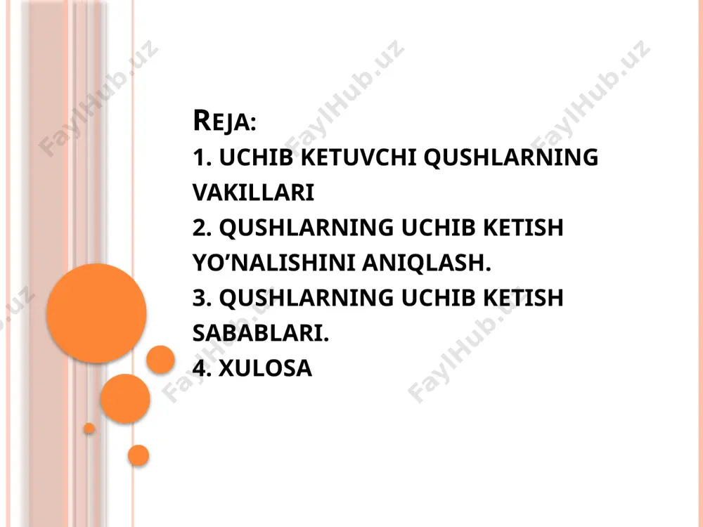 ushlarning yo‘l topishida quyoshga qarab mo‘ljal olish qisman ahamiyatga ega. chunki ko‘pchilik qushlar kunduzi oziqlanib, kechasi uchadi. tajribalarda ularning yulduz larga qarab yo‘l to pishi aniqlangan. ayrim qushlar yer magnit maydonining o‘zgarishini qabul qilishi ham mumkin. o'rmon qushlari o'rmonlar, dasht qushlari - dashtlar, suv qushlari esa daryo vodiylari, ko'llar va dengiz qirg'oqlari bo'ylab uchadi. okean orollarida uy qurgan qushlar ochiq dengiz ustida uchib o'tadi. katta dengiz hududlari va ba'zi materik qushlari tomonidan kesib o'tgan. misol uchun, kola yarim oroli qirg'oqlarida uy qurgan kittiwakes shimoliy-g'arbiy atlantikada qishlaydi va grenlandiyaning g'arbiy qirg'oqlariga yetib boradi. qushlarning uchib ketish sabablari. qushlarning uchib ketishi yashash joyidagi iqlimning mavsumiy o‘zgarishiga moslashishdan iborat. shimoliy va o‘rta mintaqalarda yashaydigan qushlar yilning eng qulay issiq davrida uya qurib, jo‘ja ochadi va uni boqib, voyaga yetkazadi. ular yilning noqulay, oziq kam bo‘ladigan qish mavsumi boshlanishidan oldinroq qishlov joylariga uchib ketadi. qushlarning bahorda o‘z vatanlariga uchib kelishi ko‘payish instinkti bilan bog‘liq. …