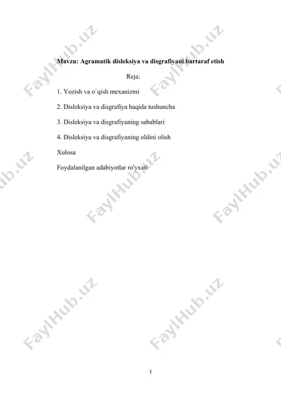 agramatik disleksiya va disgrafiyani bartaraf etish — DOCX
