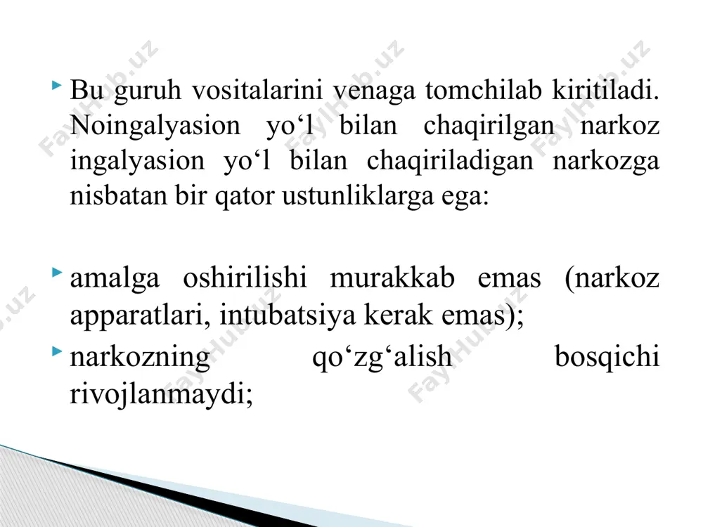 etishmovchiligida, qon bosimi ortgan xollarda qo‘llash mumkin emas. noxush ta’sirlari: umumiy og‘riqsizlantirish va yuzaki uyqu chaqiradi, esxushni chala yo‘qotadi, ya’ni haqiqiy chuqur narkoz rivojlanmaydi (dissotsiativ anesteziya,). tomirga kiritilganda 30-60 sek keyin ta’siri boshlanib 5-10 daqiqa davom etadi. mushak ichiga kiritilganda 2-6 daqiqadan keyin boshlanib 15-30 daqiqa davom etadi. lekin og‘riqsizlantiruvchi ta’siri taxminan 2-3 soatgacha saqlanadi. ketamin preparat ko‘proq somatik og‘riq sezuvchanlikni susaytiradi, visceral, ya’ni ichki a’zolarda keluvchi og‘riq impulslarini kuchsiz kamaytiradi. skelet mushaklari bo‘shashmaydi. reflekslar (tomoq, yo‘tal, halqum-yutish) saqlanadi. qon bosimi oshadi, taxikardiya, so‘lak ajralishi kuchayadi, ko‘zning ichki bosimi ortadi. narkoz vaqtida ixtiyorsiz harakatlar, gipertonus, gallyusinatsiyalar bo‘ladi. narkoz tugagach, ruhiy qo‘zg‘alish va harakatchanlik kuzatiladi, uzoq muddat qaerda ekanligini aniqlay olmaydi. kombinirlangan anesteziyada (kirish narkozi), bemorlarni evakuatsiya qilishda, endoskopik muolajalarda, qisqa muddatli jarrohlik muolajalarida oftalmologiya, stomatologiya, lor, doyachilikda. miya-qon aylanishining buzilishi, gipertenziya, eklampsiya, qon aylanishining dekompensatsiya bosqichlarida, tutqanoq xastaligida qo‘llash mumkin emas. barbituratlar bilan qo‘shilganda cho‘kmaga tushadi. qo‘llanilishi: tomirga kiritilganda 1 …