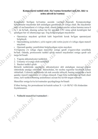 kompyuterni tashkil etish — DOCX