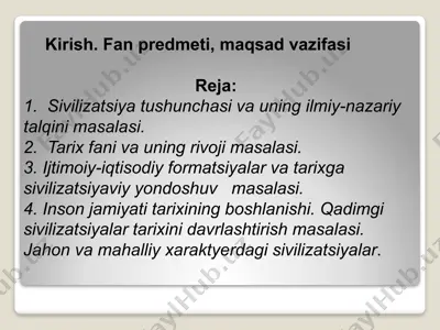 sivilizatsiya fani predmeti, maqsad va vazifalari — PPTX
