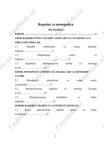 raqobat va monopoliya — DOCX