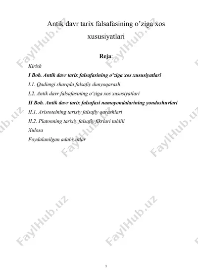antik davr tarix falsafasining oʼziga xos xususiyatlari — DOCX