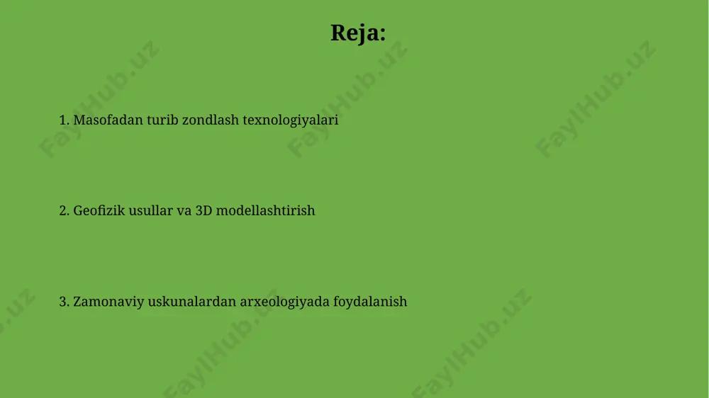tarkibini, taxminan 79-yilgi vulqon otilishidan keyin aniqlay oladilar. radiokarbon analiz radiokarbon analizda, uglerod-14 izotopining yemirilishi tezligi ma'lum bo'lganligi sababli, taxminan 5730 yillik yarimparchalanish davriga asoslanib, namunalarning yoshi aniqlanadi, bu esa germaniyadagi geydelberg universitetida keng qo'llaniladi. ushbu usul, 0,1% gacha aniqlik bilan, arxeologik kontekstda topilgan 10 grammdan ortiq organik materialning yoshini aniqlash imkonini beradi va bu kabi tadqiqotlar buyuk britaniyaning york shahridagi universitetida olib boriladi. arxeologik qazishmalarni boshqarish tizimlari arxeologik qazishmalarni boshqarish tizimlari, masalan, 3d skanerlash va fotogrammetriya yordamida, qozogʻistonning bozo'r to'qima mahsulotlari joylashgan hududlarida 20 dan ortiq qabristonlarni aniqlash va hujjatlashtirishda qoʻllanilmoqda. misrning giza piramidalarida, yuqori aniqlikdagi lidar texnologiyasi yordamida 5000 yildan ortiq tarixga ega tuzilmalarni o'rganishda, qazishmalarni rejalashtirish va boshqarishda zamonaviy tizimlar samaraliligini oshirdi. zamonaviy uskunalar arxeologiyada geofizik usullar, jumladan, yer osti radar (gpr) texnologiyasi, misrning giza piramidalarida 2023-yilda yashirin xonalarni aniqlashda muvaffaqiyatli qo‘llanildi, bu esa 15 metr chuqurlikdagi tuzilmalarni aniqlash imkonini berdi. qazilma joylarning yuqori aniqlikdagi fotosuratlarini olish …