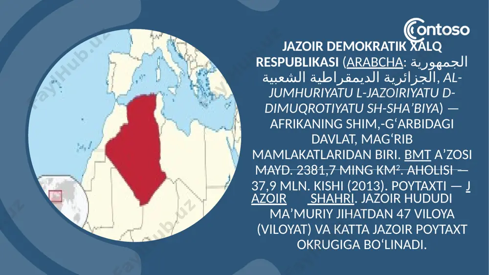 mustaqilligining 20 yilligi sharafiga monument. bu balandligi taxminan 92 metr bo'lgan stela bo'lib, u ko'pincha "jazoir" deb ataladi eyfel minorasi". yodgorlik poytaxtning istalgan nuqtasidan yaqqol ko‘rinadi. qurilish elementlari tepada gumbazga aylanadigan palma barglarini anglatadi. gumbaz ostida yonish abadiy otash. minora etagida jazoir xalqining chidamliligini ifodalovchi himoyachilar-askarlar turibdi. 9 10 sobiq frantsuz mustamlakachilarining buyrug'i bilan qurilgan jazoirdagi yana bir katolik cherkovi. bazilika 1881 yilda paydo bo'lgan. u 2010 yilda rim papasi va fransiya hukumati mablagʻlari hamda jazoir hukumati roziligi bilan qayta tiklangan. ma'bad hududida v asrda shaharni bosqinchilar bosqinidan himoya qilgan yepiskop annaba avgustinning qoldiqlari saqlanadi. va qamalda qahramonlarcha halok bo‘lgan. 11 tlemsen shahrida joylashgan va uning asosiy diqqatga sazovor joylaridan biridir. masjid o'rnida birinchi binolar xi asrda paydo bo'lgan. xii asrda. maʼbad sulton ali ibn yusufning olmoraviylar sulolasidan boʻlgan vorisi buyrugʻi bilan kengaytirilgan. yana bir kengayish xiii asrda sodir bo'ldi. masjid asoschisi hisoblangan sulton jag‘morasen buyrug‘i bilan. turli davrlarda bu …