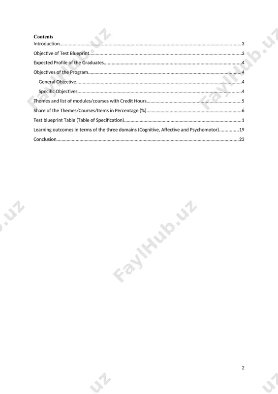 wledge, skill and attitude. the carefully planned test construction contributes to improve the overall quality of the test in terms of test content validity, difficulty level, discrimination power and test reliability. test preparation is not an easy task; it requires a careful planning and guideline to make the task simple. test construction needs the preparation of test blue print. test blueprint is defined as a complete plan that explains how to develop a test. the term refers to a map or specification of assessment to ensure that all aspects of the curriculum and educational domains are covered by the assessment programs over a specified period of time. it helps curriculum developers/test constructors to match various competencies with the course content and the appropriate modality of assessment. generally, test blueprint will help to ensure tests: 1) appropriately assess the achievement of instructional objectives of the course; 2) appropriately reflect key course …