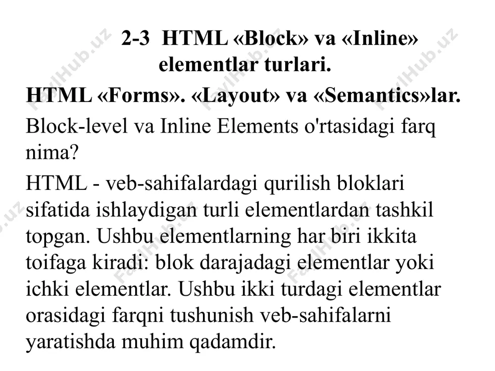 html «class», «block» va «inline» elementlar, «forms», «layout» va «semantics» - Page 4