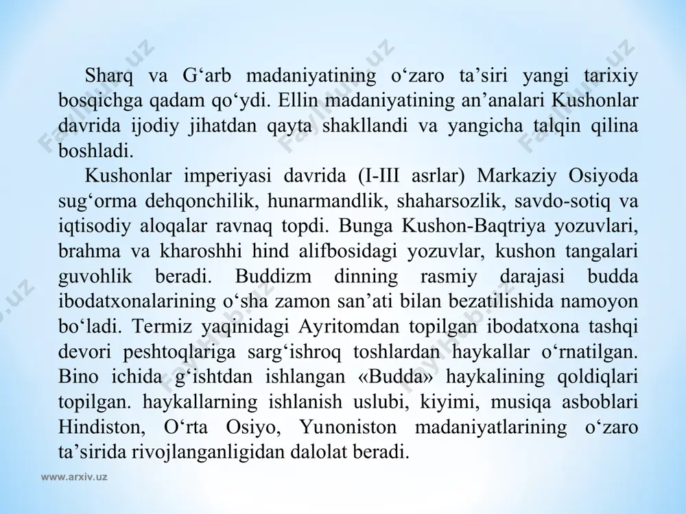 limlari-tarixchilar, adabiyotshunoslar, madaniyatshunoslar va san’atshunoslar bu masalaga befarq bo‘lmaganlaridek, qarashlar ham asosan ikkiga bo‘linadi. uyg‘onish atamasi (italyancha-fransuzcha-renaissans-uyg‘onish) ni dastavval shu madaniyat sohiblari-italyan gumanistlari ishlatganlar jumladan italiyalik yozuvchi j. bakachcho bu atamani djotto ijodiga qarata, «u antik san’atni uyg‘otdi» deb birinchi bor ishlatgan edi. butun bir davrni anglatuvchi tushuncha sifatida san’at tarixchisi j. vazari (1511-1574 y.) tarafidan uning «mashhur san’atkorlar hayotidan lavhalar» kitobida (1550) tilga olingan. bu tushuncha birinchi paytda antik madaniyat an’analarini italiyada «ming yillik yovvoyilikdan so‘ng» tiklanishini anglatib, so‘ngroq ilmiy tadqiqotlarda keng ishlatila boshlandi. ya. burxart uyg‘onish (renessans) ni alohida tipdagi madaniyat deb baholadi. masalaga qiziqish ortib, ilmiy izlanishlar ko‘paya borgani sayin uyg‘onish tushunchasi, bu davr madaniyatining xronologik va geografik chegaralari, uni davrlashtirish xususida ziddiyatli, turlicha fikrlar bildirila boshlandi. y. xeyzing o‘zining «o‘rta asrchilikning kuz fasli» asarida uyg‘onish davri-o‘rta asr madaniyatining intixo davri deb hisoblasa, boshqa olimlar uyg‘onish davri yangi davr madaniyatining boshlanishi deb sanaydilar. www.arxiv.uz www.arxiv.uz www.arxiv.uz www.arxiv.uz …
