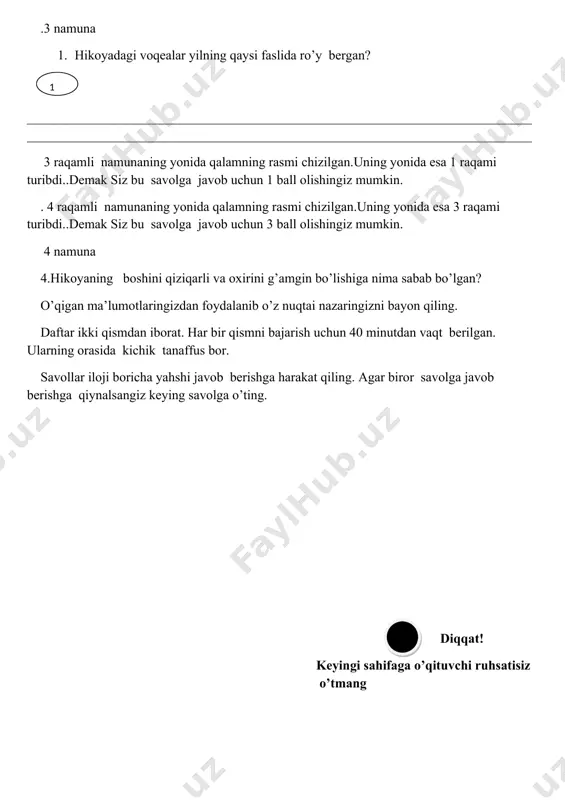 lar iloji boricha yahshi javob berishga harakat qiling. agar biror savolga javob berishga qiynalsangiz keying savolga o’ting. diqqat! keyingi sahifaga o’qituvchi ruhsatisiz o’tmang leonardo da vinchi oʻz davrdan ilgarilab ketgan odam. koʻpchilik odamlar leonardo da vinchining ismini eshitib, uning mashhur sur’ati “mona liza”ni eslashadi.bu sur’at parijdagi badiiy san’at muzeyida saqlanadi. har yili millionlab sayyohlar uni koʻrish uchun kelishadi. lekin leonardo faqatgina rassom emas edi. u shu bilan birga iste’dodli ixtirochi, muhandis, arxitektor va haykaltarosh edi. unda koʻplab yangi v a gʻaroyib gʻoyalar bor edi. leonardo da vinchi 1452 yilda italiyaning vinchi shahri yaqinida joylashgan, otasining shahar tashqarisidagi uyida tugʻilgan. uning bolaligi tabiat qoʻynida oʻtgan; u oʻz atrofidagi hayvonlar va hasharotlarni kuzatar edi. keyinchalik leonardo otasi bilan florensiya shahriga ko`chib kelishdi.. u yerda u verrokko ismli taniqli rassom va haykaltaroshnikida ishlab oʻqidi. u verrokkoning qo’lida ishlash vaqtda oʻz davridagi texnikalar haqida juda koʻp ma’lumotga ega bo’ldi . bu unga turli xil …