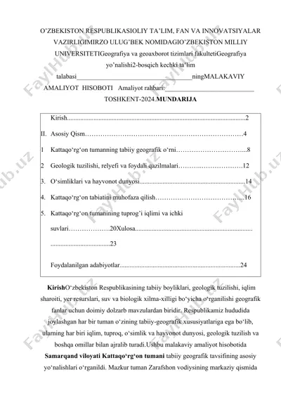 samarqand viloyati kattaqo‘rg‘on tumani tabiiy geografik tavsifi — DOCX