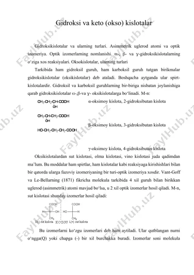 gidroksi va keto (okso) kislotalar — DOCX