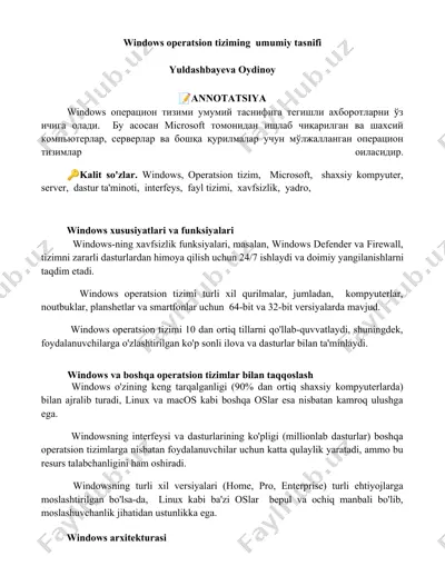 windows operatsion tizimi — DOCX