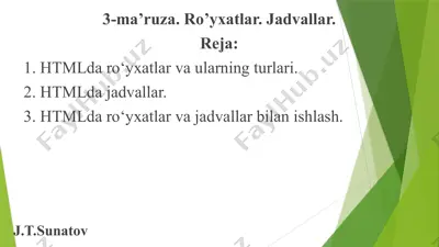 3-ma’ruza. ro’yxatlar. jadvallar. — PPTX