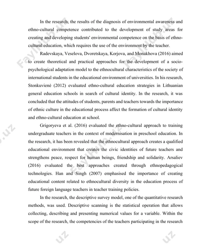 l experience. research data were collected with the ‘ethno-cultural subjects teaching technology sufficiency scale’ developed by the researchers. in the first step of the scale development study, a literature review was made and an item pool was created. the opinions of four experts were taken for the 32item scale item pool created. with expert opinions, the number of items was reduced to 19 items. for the pilot application, 234 secondary school teachers were studied. 146 of the teachers participating in the pilot study of the study were female and 88 were male. after the pilot application, exploratory factor analysis was applied to the data set. when the factors constituting the scale were structured for the first time, varimax techniques were applied as the basic component and rotation, and homogeneity and factor loading values of the items were taken into account in order to create the factor structure. as a result …