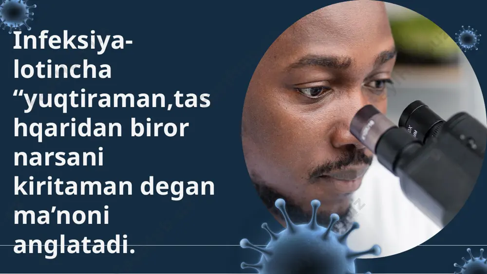 rgik toshmalar. yuqumli kasalliklarda laborator tekshirish usullari 05 yuqumli kasalliklarni tekshirish usullari quyidagilardan iborat 1.bakteriologik 2. bakterioskopik 3. serologik 4. virusologik 5. allergologik 6. bioximik 7. yordamchi laboratoriya usullari: ekg, utt (uzd), rentgen, kt, mrt yuqumli kasalliklar tashxisining asosiy usullari yuqumli kasalliklarga qarshi kurashishning asosiy tamoyillaridan biri – kasallikni erta aniqlash va tarqalib ketishiga yo’l qo’ymaslik. bemorning shikoyatlari anamnez yig’ish epidemiologik anamnez bemorni ob’ektiv tekshirish laborator tekshiruvlar qiyosiy taqqoslash yakuniy tashxis qo’yish davolash profilaktik chora-tadbirlar e’tiboringgiz uchun rahmat!!! image1.png image2.jpg image3.jpg